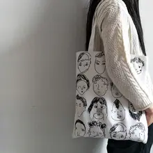 Простые портативные Мультяшные холщовые женские сумки через плечо для девочек, повседневные сумки для покупок, школьные сумки на молнии