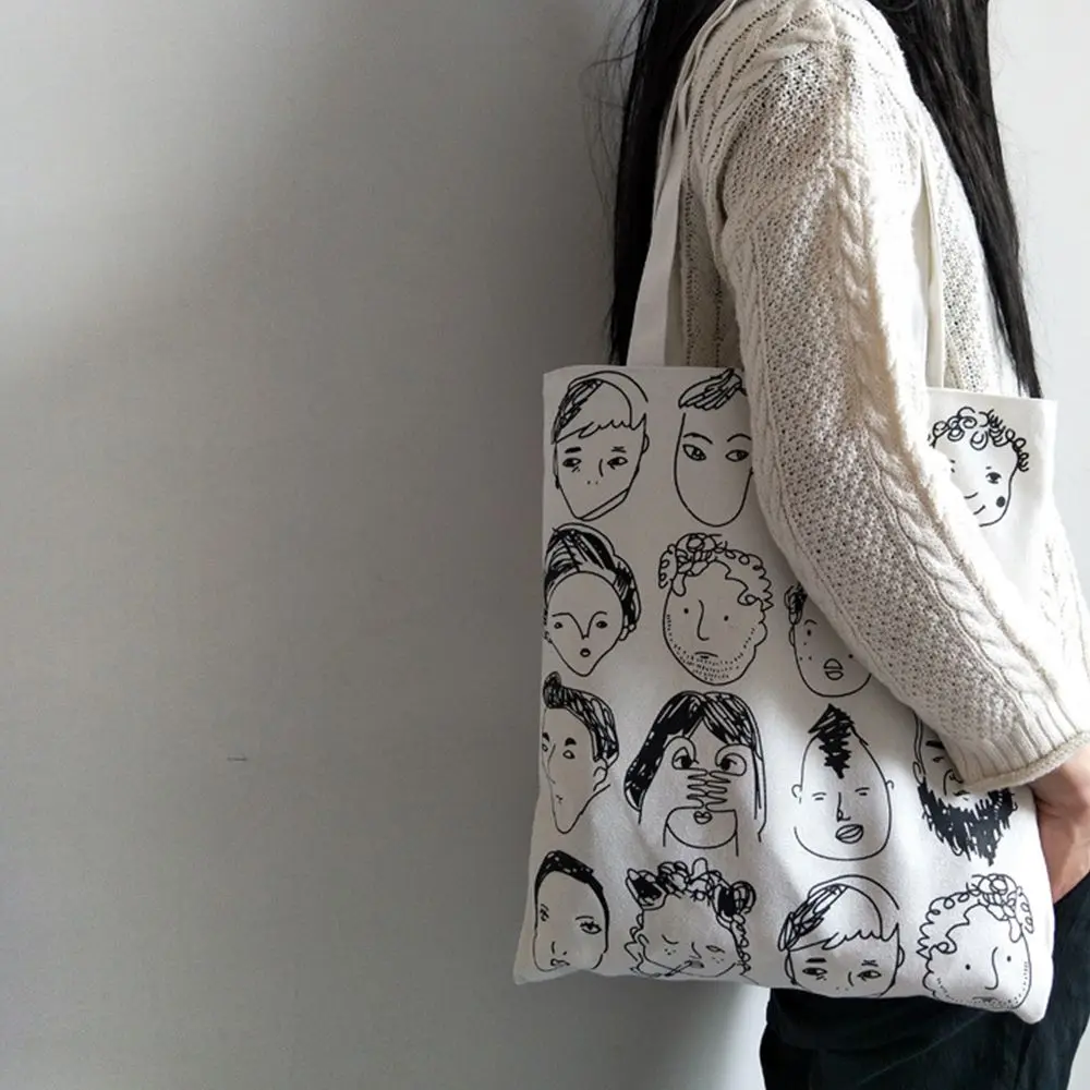 

Simple Portable Cartoon Canvas Women Girl Shoulder Bags Casual Shopping Bags Zipper School Handbag