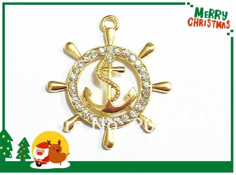 

Hot Sale!! 42mm 10pcs/lot Gold Alloy Rudder Pendants For Chunky Kids Necklace