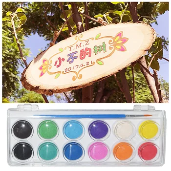 

5PCS Ellipse Pine Wood Slices Pendant Ornaments with Watercolor Paints Painting Brush for DIY Crafts Hand-painted Coasters