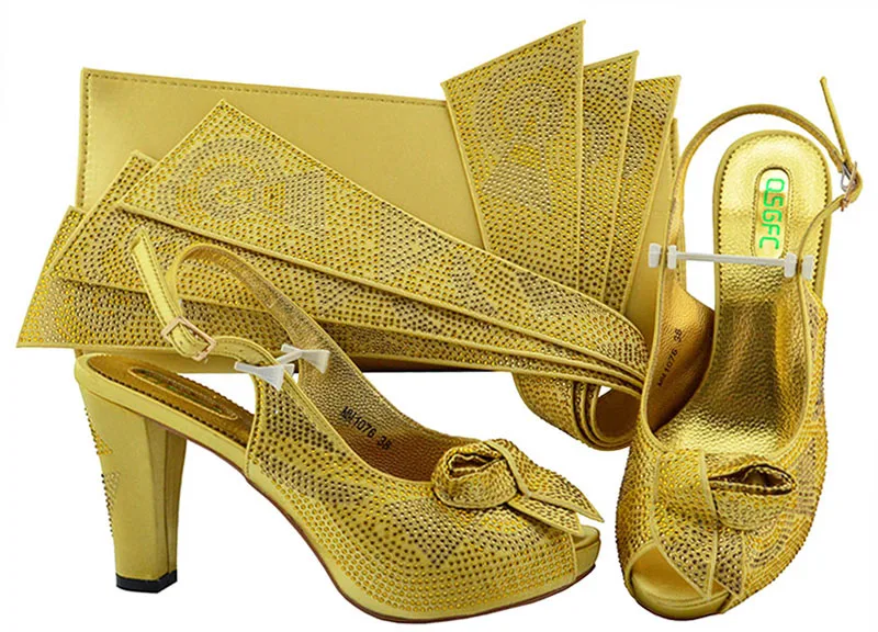 

New Arrival 2018 Italy Design African Shoes And Matching Bag Set Italian Pumps Gold Color Wedding Shoes And Bag Set For Woman