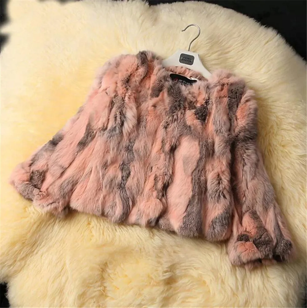 

Wisstt Real Rabbit Fur Winter Women Short Fur Coat Plus Size Jacket Warm Coat Female Round Neck Outerwear 2017 New Fashion