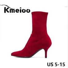Kmeioo Brand US Size 5-15 Ankle Boots For Women 2018 Winter Faux Suede 6.5CM Stiletto High Heel Shoes Black Red Pointed Toe ladies suede comfort low heel ankle boots fashion zipper pointed toe fall winter bootie black red orange