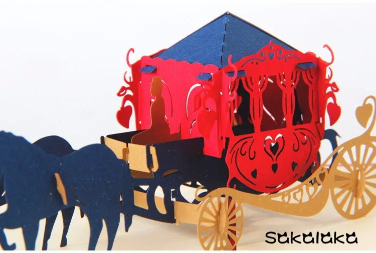 Креативный 3D карета Свадебная поздравительная открытка ручной работы свадебные поздравительные открытки свадебный подарок