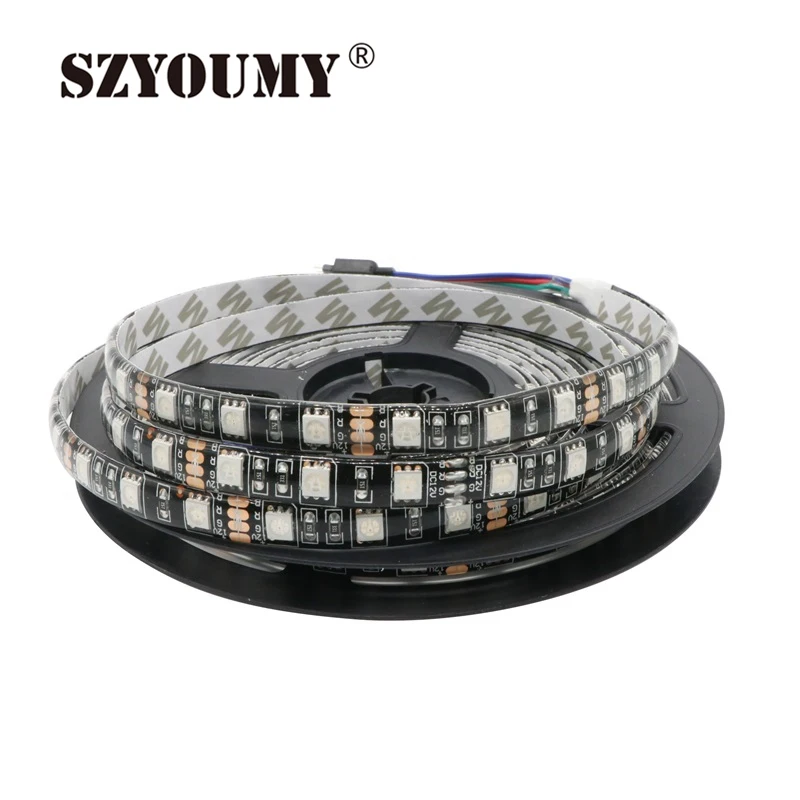 SZYOUMY 5 м 300 светодиодный s RGB 5050 SMD гибкие Светодиодные ленты света 60 светодиодный s/M Водонепроницаемый IP65 светодиодный лампа 5050 Черный PCB DC 12 В