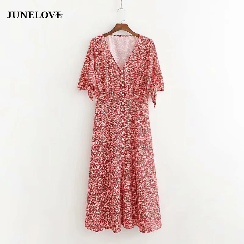 Женское платье с коротким рукавом JuneLove винтажное длинное в стиле бохо цветочным