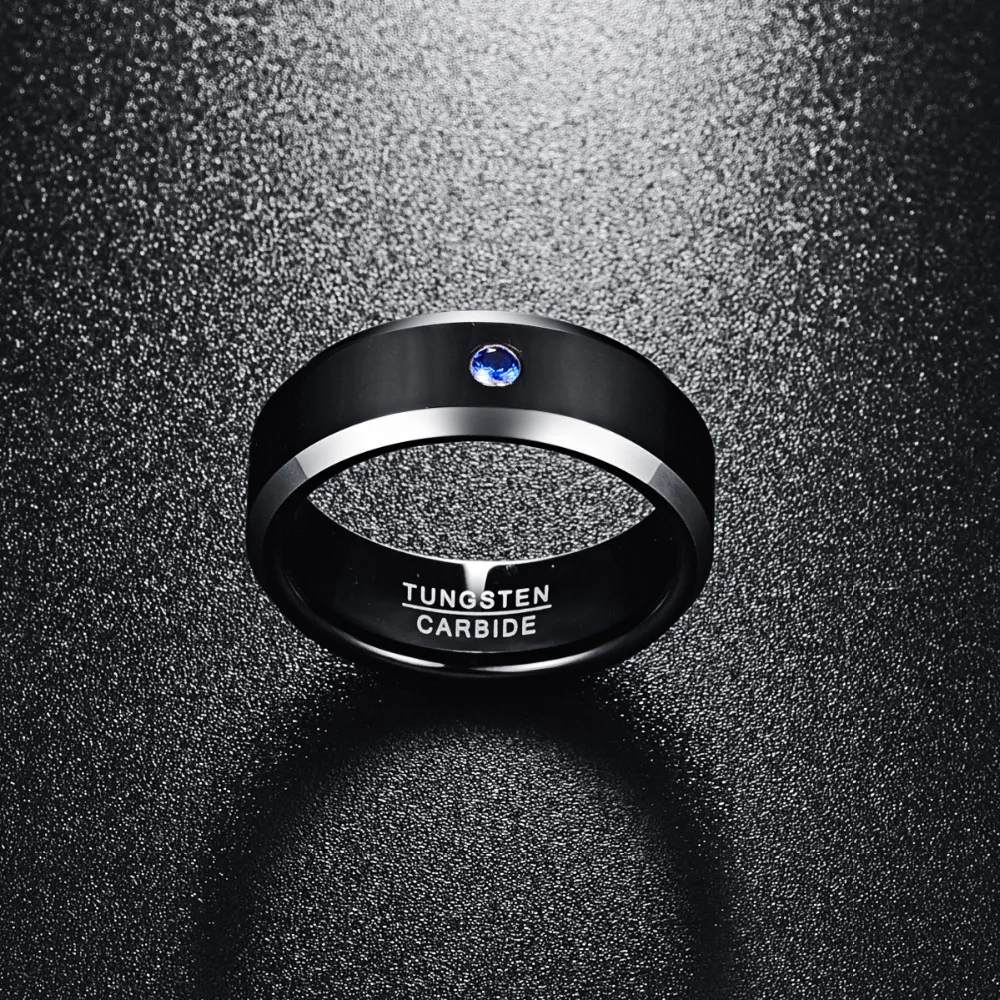 Nuncad мужские обручальные кольца из вольфрама, 6 мм, черный матовый синий Фианит, полированный скошенный Размер 7-12
