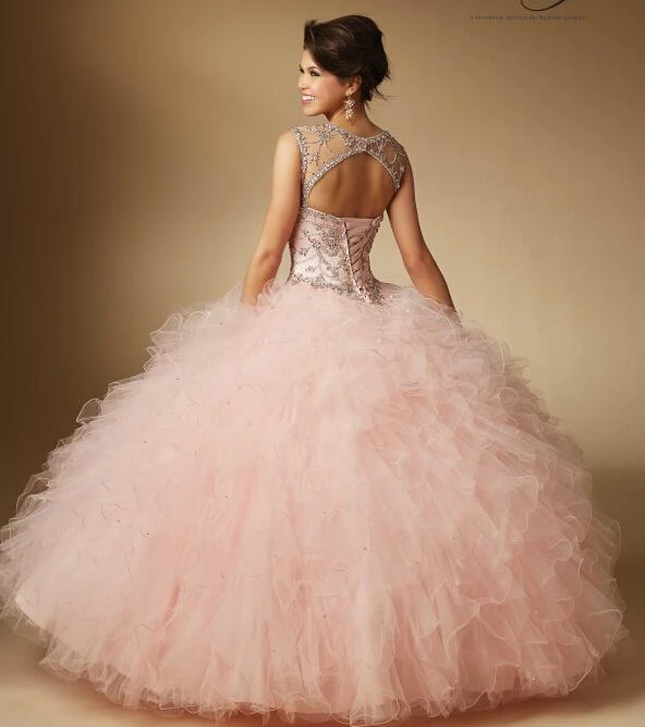 murah Sheer Quinceanera Dresses Lace Up 
