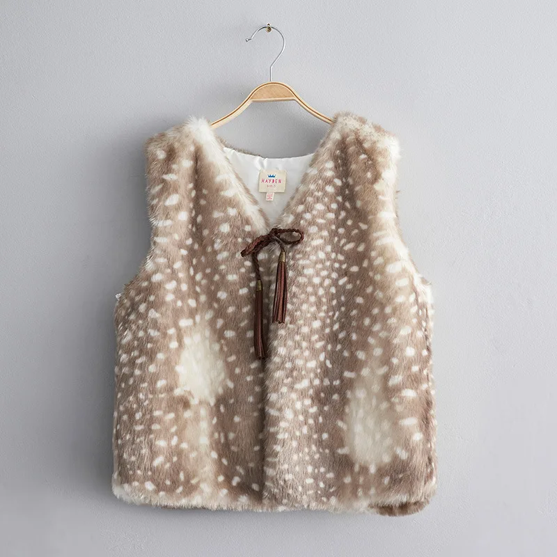 Girls Christmas Faux Fur Vest Lovely Kids Deer Waistcoats Warm Children