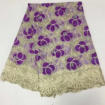 

African Wax Lace Ankara Fabric Real Wax Prints Embroidered French tulle lace wholesale 5yard/lot With Beads For Wedding Party
