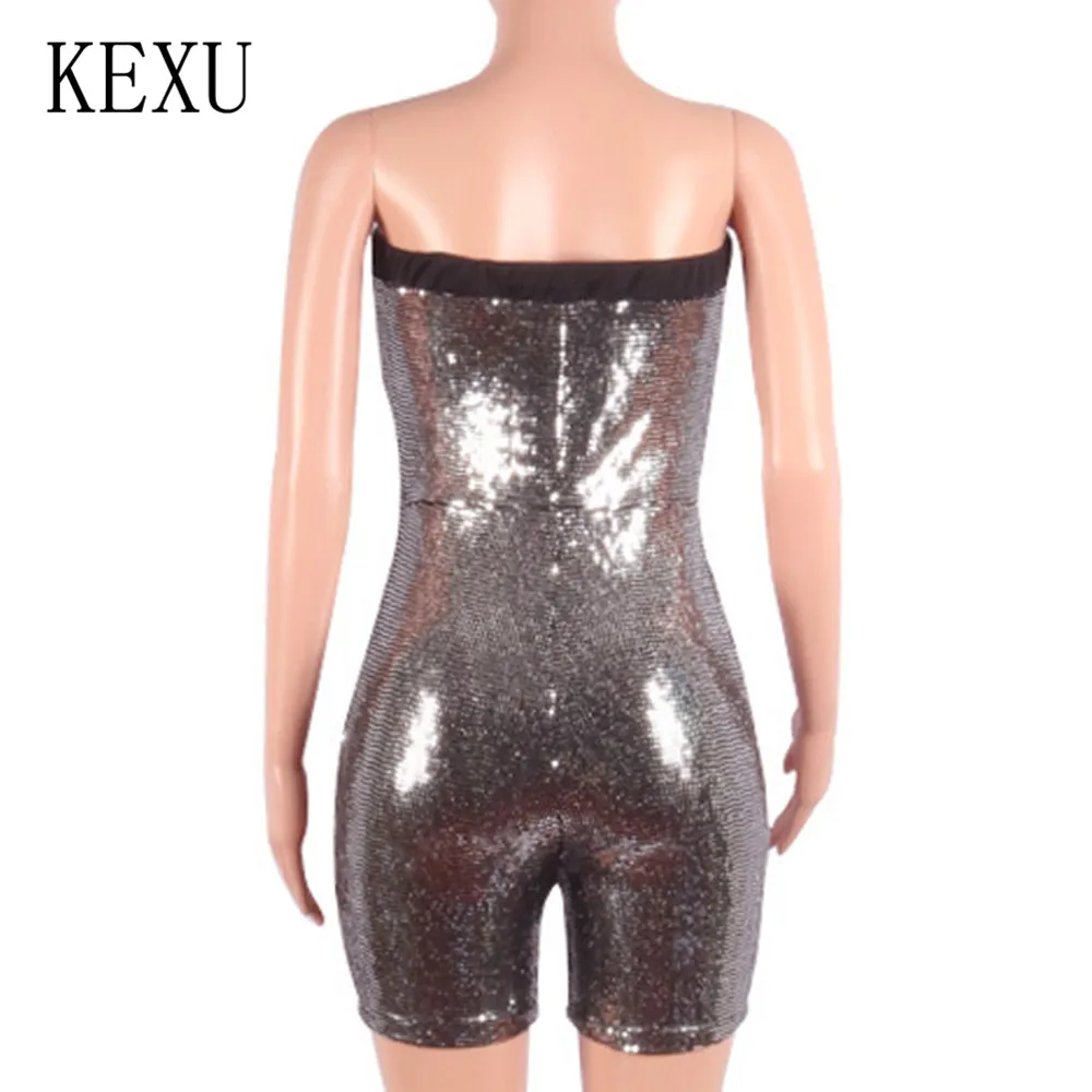 KEXU Fashion Front and Rear Sequined Off Shoulder Jumpsuits Sexy Sleeveless Hollow Out Glitter Playsuits Women Salopette Femme KEXU Fashion Front and Rear Sequined Off Shoulder Jumpsuits Sexy Sleeveless Hollow Out Glitter Playsuits Women Salopette Femme