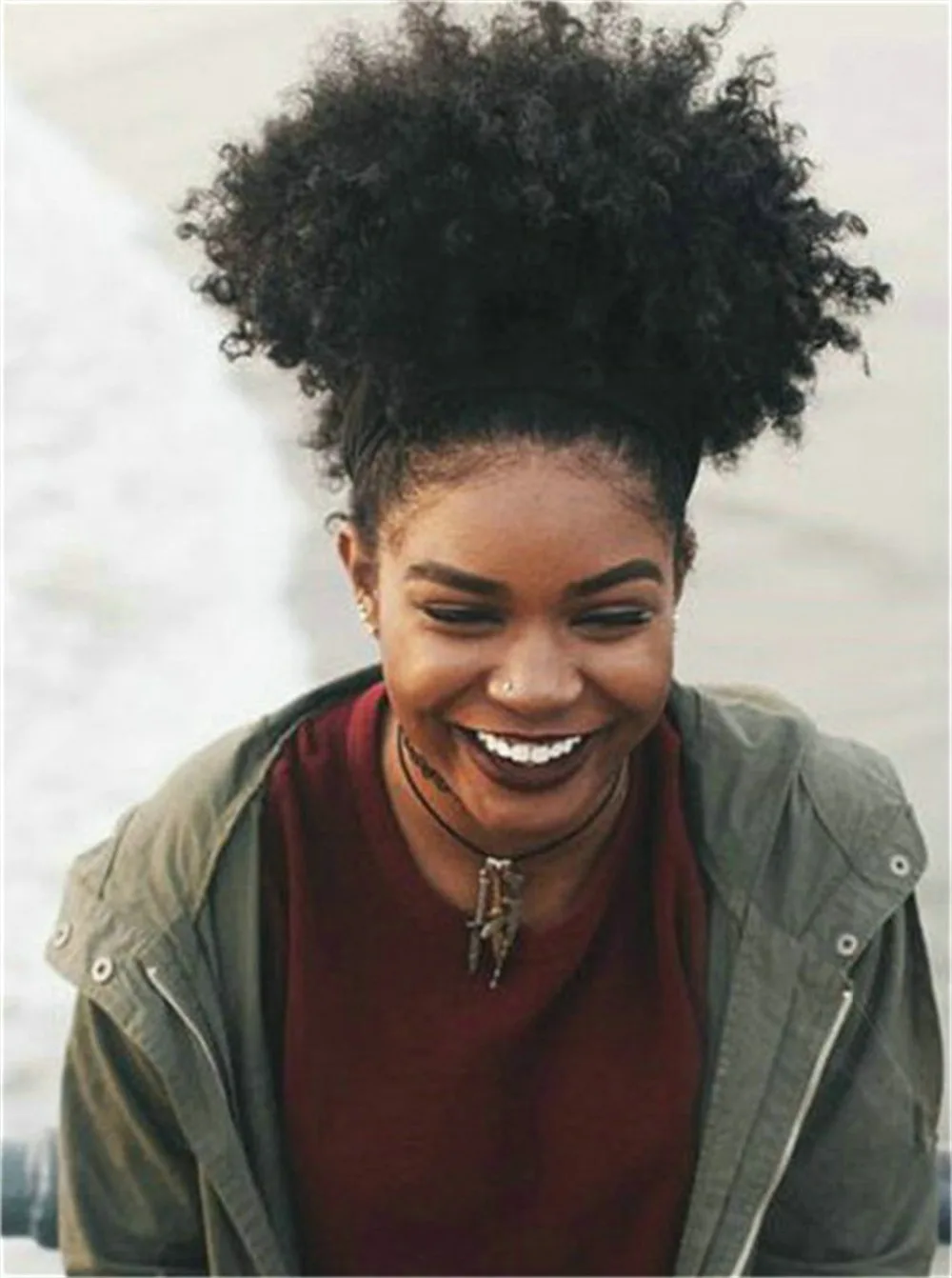 Free Shipping Big Natural Relaxed Kinky Curly Drawstring Ponytail