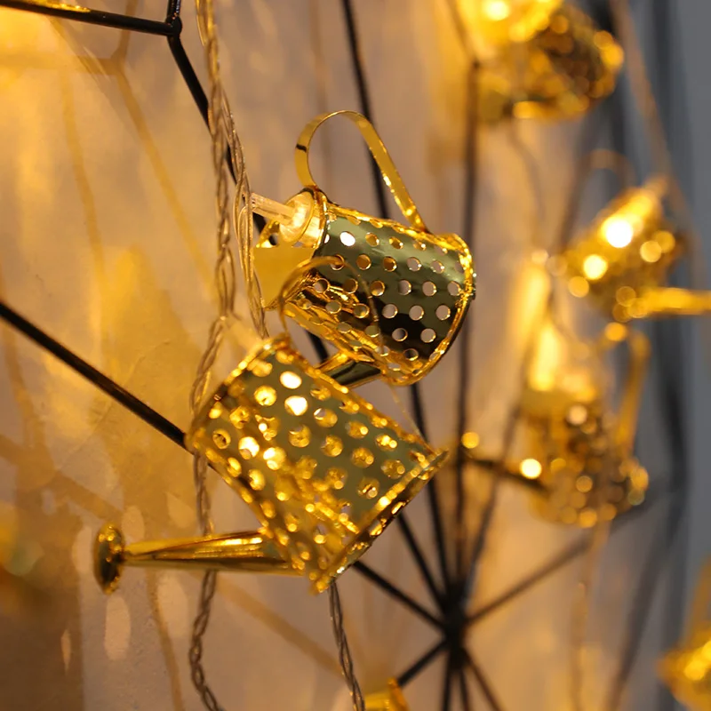 

3M Golden Hollow Watering Can LED Lighting Strings Fairy String Light Warm White With AA Battery For Wedding Party Decoration