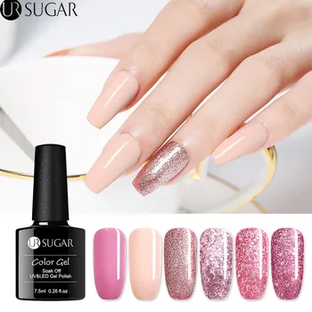 

UR SUGAR 7.5ml Rose Gold Glitter Gel Nail Polish Pink Color Gel Glitter Sequins Nail Art Soak Off UV Gel Varnish UV LED Gel