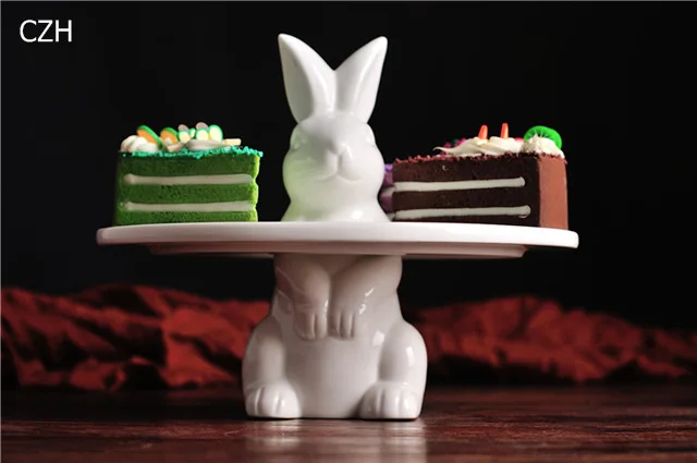 Креативная фарфоровая подставка для торта с кроликом декоративная керамическая сервировка десерта поднос для кекса декоративная столовая посуда подарочные принадлежности для рукоделия
