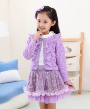 Коллекция года, детская одежда весеннее платье принцессы для девочек кружевная юбка с вышивкой комплект из куртки, футболки и платья - Цвет: purple