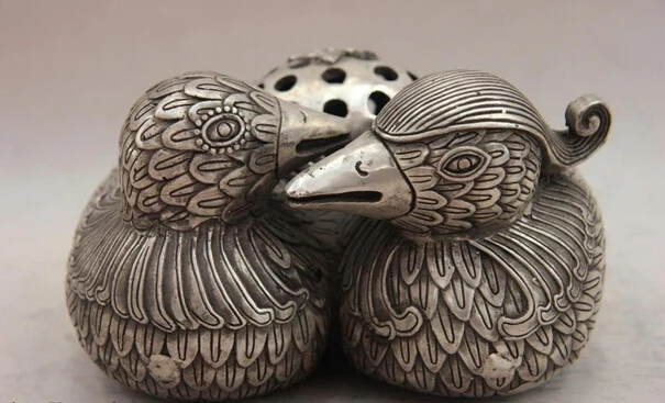 

Collectible bronze lion statue S0708 China White Copper Silver mandarin duck aix galericulata Incense Burner Censer (B0413)
