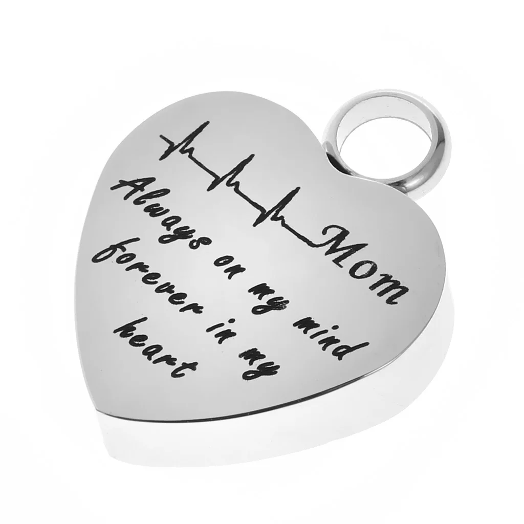 Stainless Steel Lifeline Heartbeat ECG Cremation Urn Pendant Always on My Mind Forever in My Heart Family Memorial Keepsake