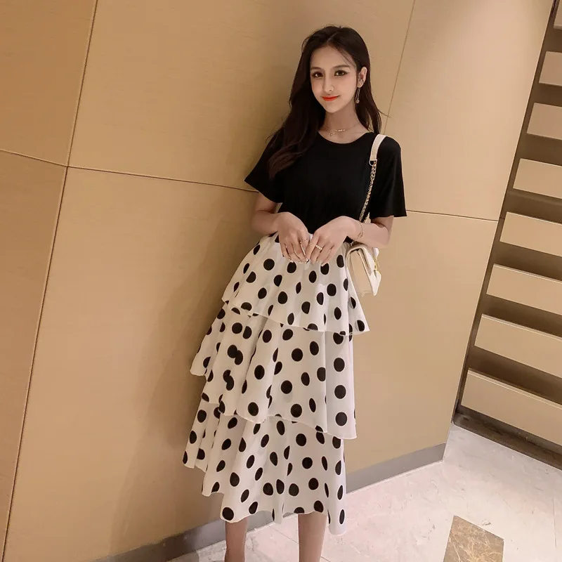 

Dress Women Dot Chiffon Layers Ruffles Party Dress Female Vestidos 2019 Summer New Sexy O-Neck Slim Vintage A-line Cake Dress