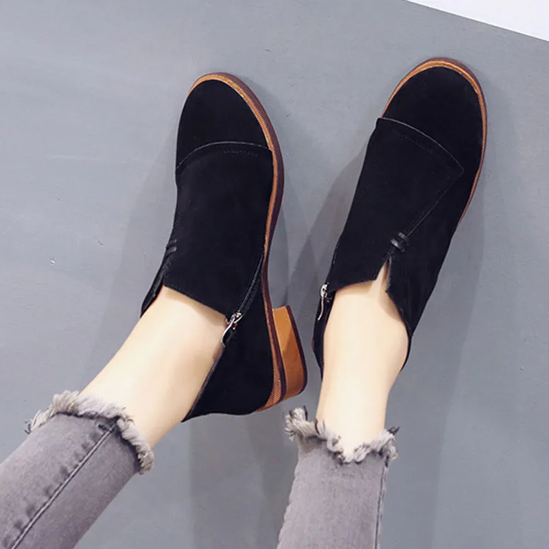 Tangnest/женские низкие ботинки; зимние Ботинки martin из флока; однотонные резиновые ботинки с круглым носком для вождения; водонепроницаемая обувь; XWX7224