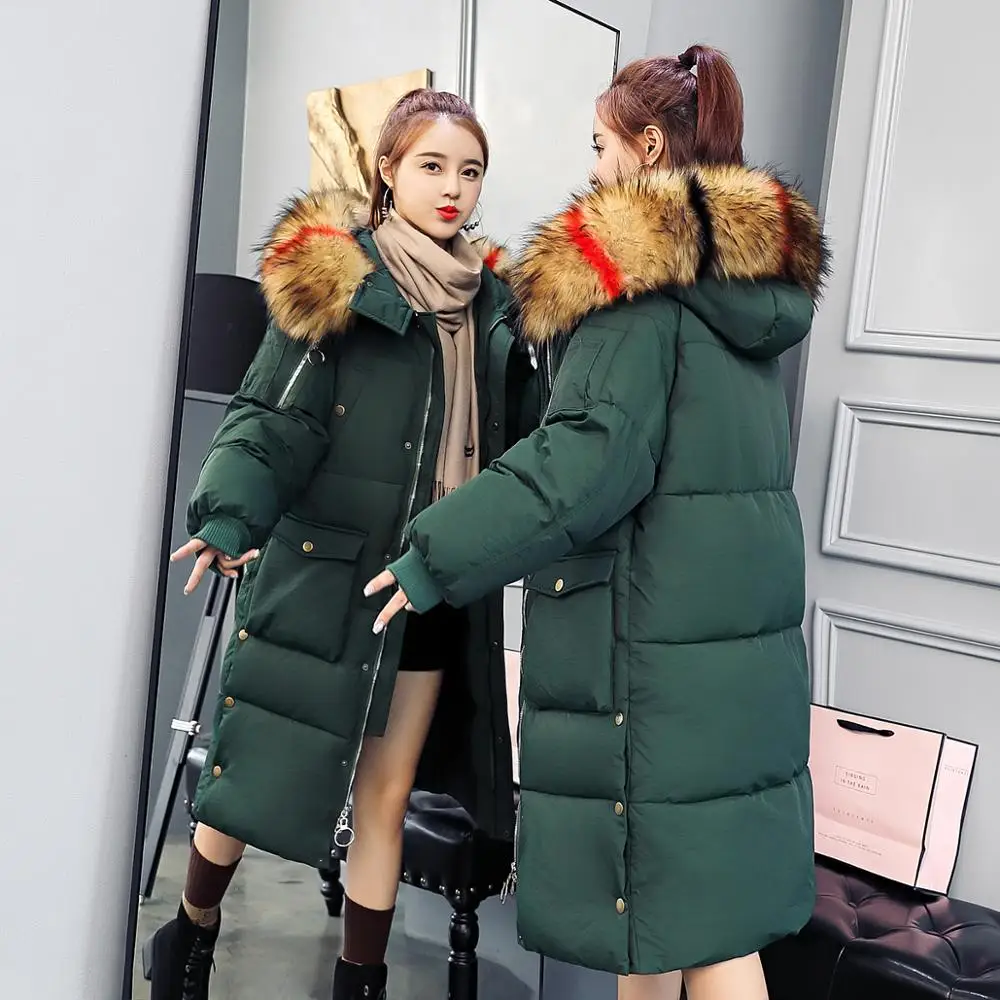 

Winter jacket parkas 2020 Autumn women cotton-padded jackets coat women thick Over the knee Quilted big fur hooded coats