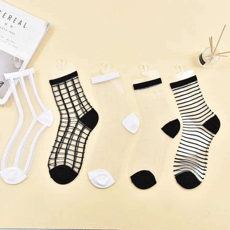 Sexy Lace Mesh Fishnet Socks Mixed Fiber Transparent Stretch Elasticity Ankle Net Yarn Thin Women Cool Socks 1pair=2pcs ws403 - Image 5