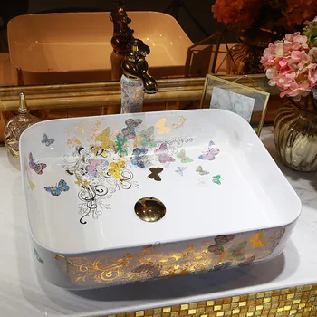 

Butterfly oval Rectangular Europe style china washbasin sink Jingdezhen Art Counter Top ceramic bathroom sink antique porcelain