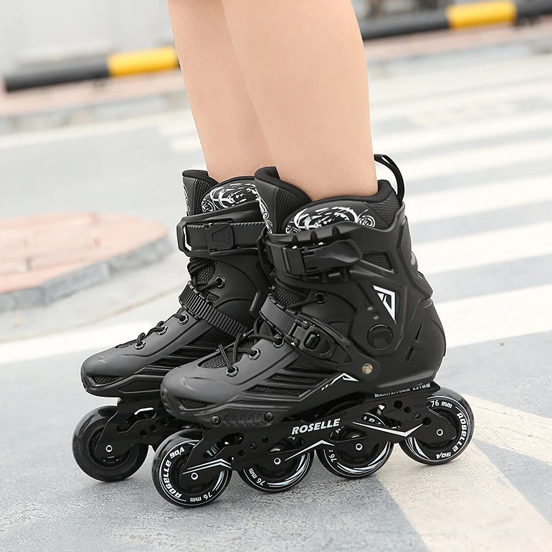 New Inline Professional Adult Women Men Slalom PP Ice Skating Skate Shoes SolidFrame Adjustable Washable PU 