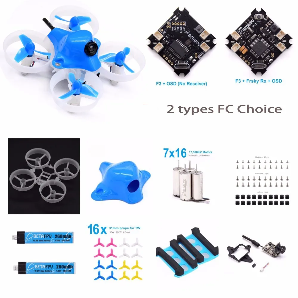 В разобранном виде Beta65S BNF Micro Whoop с F4 FC OSD Frsky приемником 716 17500KV Мотор 1S 260mah