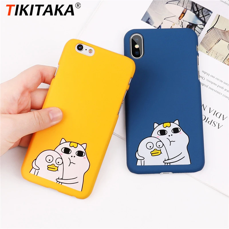 

Tikitaka Cartoon Lovely Case For Iphone6 6S 7 8 Plus Solid Candy Back Cover For Iphone X Matte Cute Couple Shell Phone Case