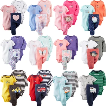 2019 Baby Clothes Set Autumn Newborn Baby Girls Long/Short Sleeve Bodysuit+Long Pants 3PCS Baby Outfits Cartoon Baby Clothing 2