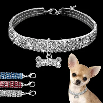 

Rhinestone Dog Necklace Collar Pet Dog Accessories Jeweled Puppy Necklace Diamond Pets For Small Medium Dogs Cats Chihuahua
