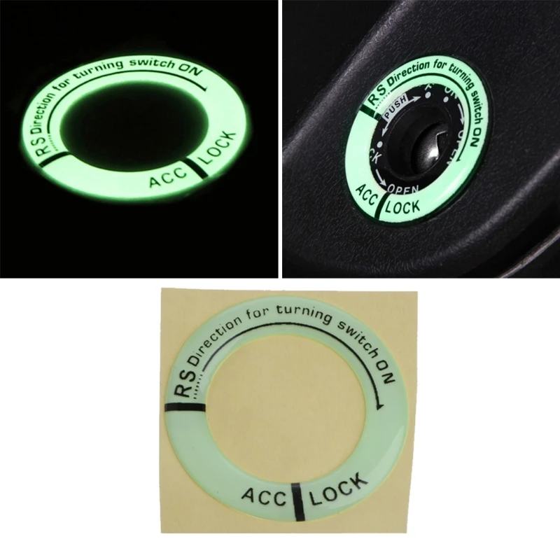 

3D Car Styling Glow Key Ring Hole Sticker Lumunous Ignition Switch Cover Motorcycle Decal Circle Light Decoration Universl Fit