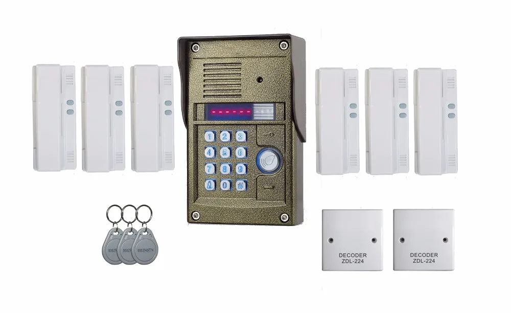 

ZHUDELE 327R Audio Intercom System for 6 users apartment TM oudoor panel,ID card&Password Unlock,audio door phone for apartment