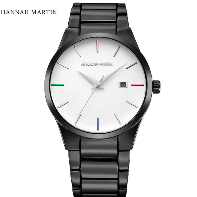 Топ люксовый бренд Hannah Martin мужские часы из нержавеющей стали классические простые мужские кварцевые часы с датой наручные часы relogio masculino - Цвет: 6