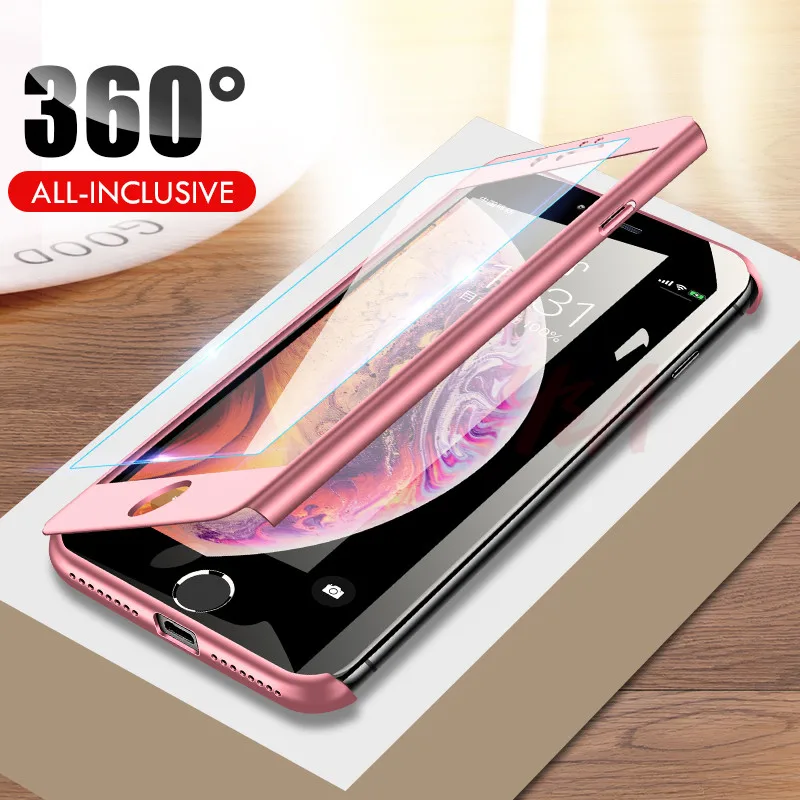 

H&A 360 Degree Full Cover Phone Case For iPhone 7 8 6 6s Plus X Protective Cases For iPhone 6 6s 7 8 Plus Tempered Glass