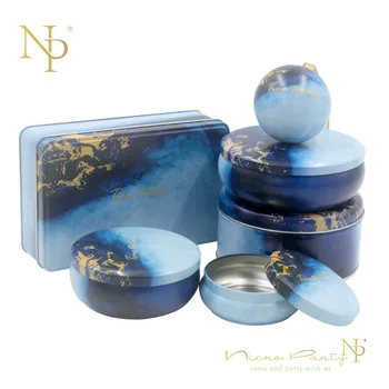 

Nicro 6 Pcs/Set Sky Blue Tinplategift Candy Boxbirthday Wedding Party Favors New Home Decoration Decor Diy #Oth101