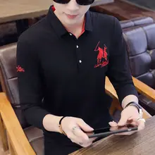 Мужская рубашка поло, Осень-зима, мужская рубашка поло с длинным рукавом, Повседневная рубашка с отложным воротником и вышивкой, модная брендовая одежда для гольфа