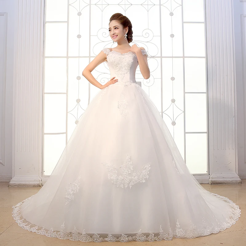 In Stock White Cheap Wedding Dresses Made In China Ball Gowns Appliqued