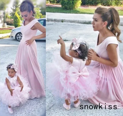 Mignon Sans Manches Rose Volants Tutu Genou Longueur Fleur Fille Robes Mere Et Fille Robe Pour Soiree Bal Fete Bebe Anniversaire Aliexpress