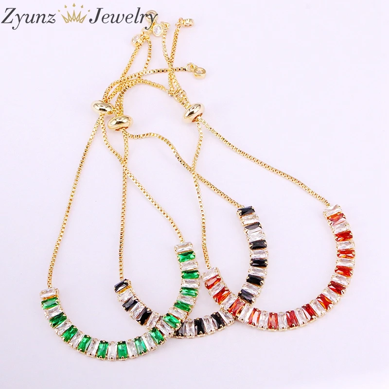 10 шт., браслеты с подвесками для женщин Багет CZ Разноцветные кристаллы циркония теннис модный браслет-цепочка