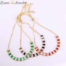 10 шт., браслеты с подвесками для женщин Багет CZ Разноцветные кристаллы циркония теннис модный браслет-цепочка