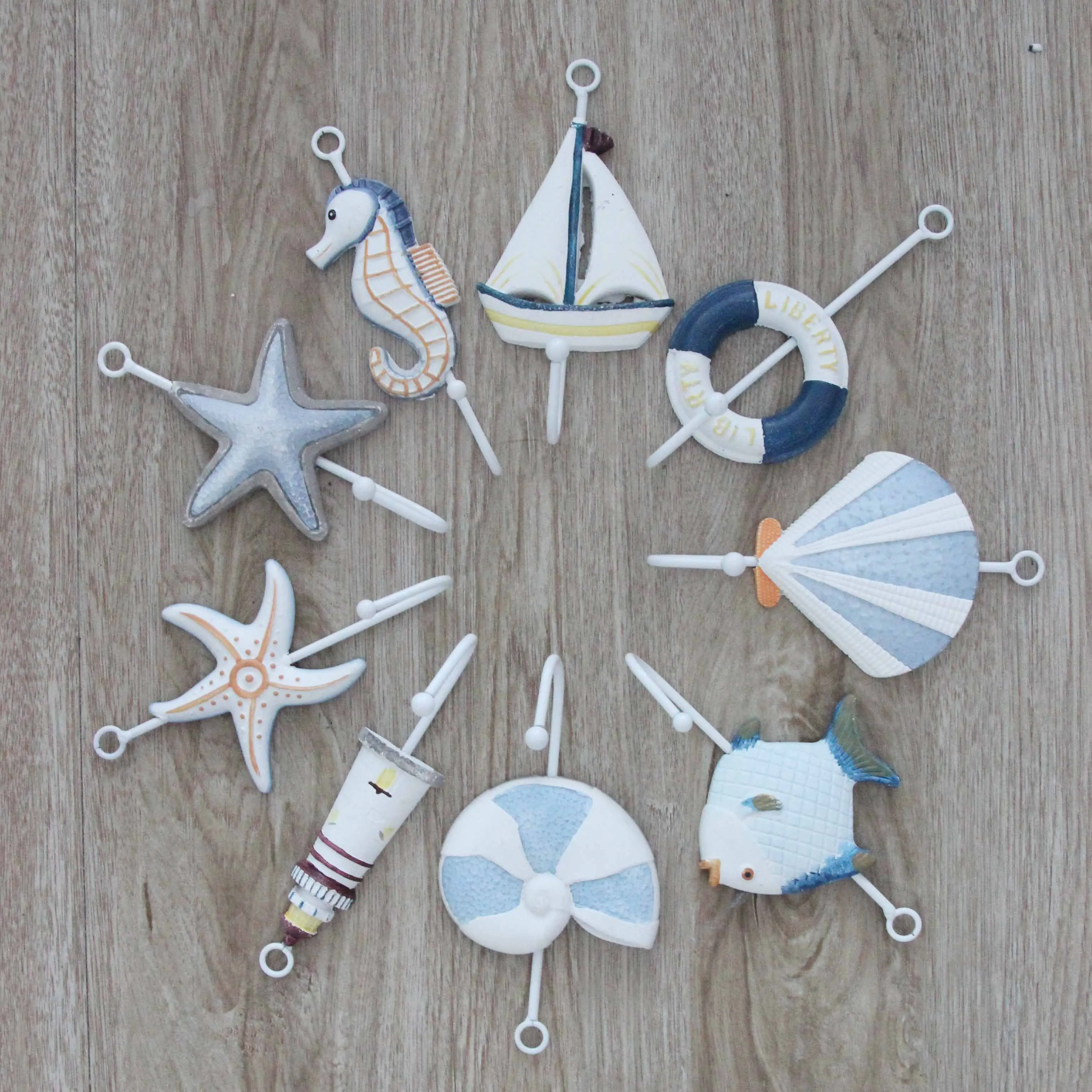 

colorful Key Decorative Holder Iron Mediterranean style Wall Imitate Design hook Marine element hook shell key hanger boat hooks