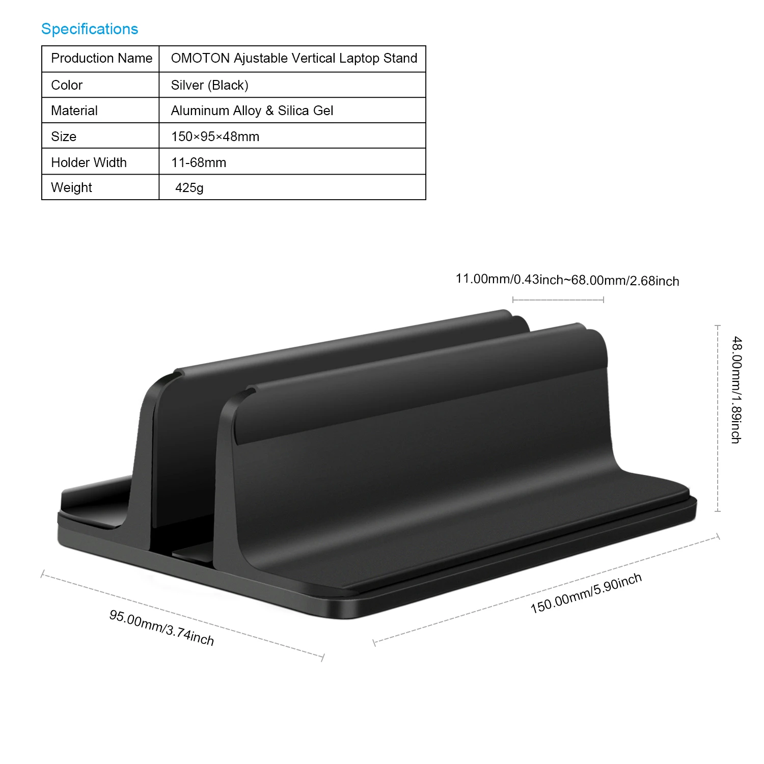 Вертикальная подставка для ноутбука Macbook Air Pro 13 15 настольная алюминиевая подставка с регулируемым размером док-станции для поверхностного Chromebook