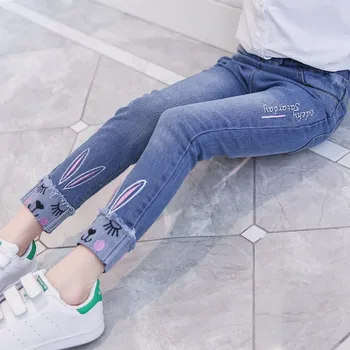 

Girls Jeans For Girl 2018 Fashion Warmed Cartoon Rabbit Trousers Baby Elastic Waist Pants Kids Clothes Children's Clothing