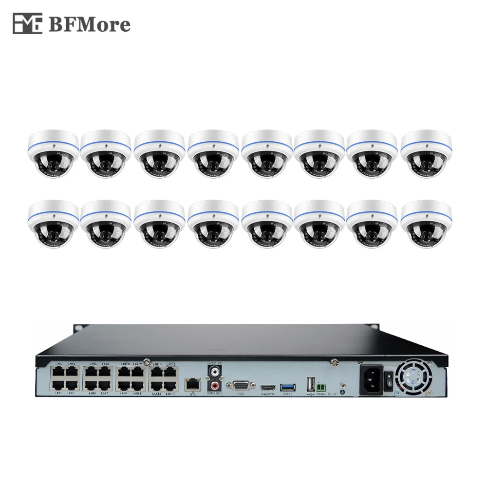 

BFMore 16CH 1080P 48V POE NVR KIT 2.0MP CCTV System 16pcs Dome IP Camera Onvif P2P Indoor Security Surveillance FTP Email Alarm