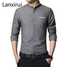 Большие размеры 5xl, Брендовые мужские рубашки, Осенние рубашки с длинными рукавами, рубашка для бизнеса, воротник-стойка, облегающие рубашки, Homme Camisa Masculina