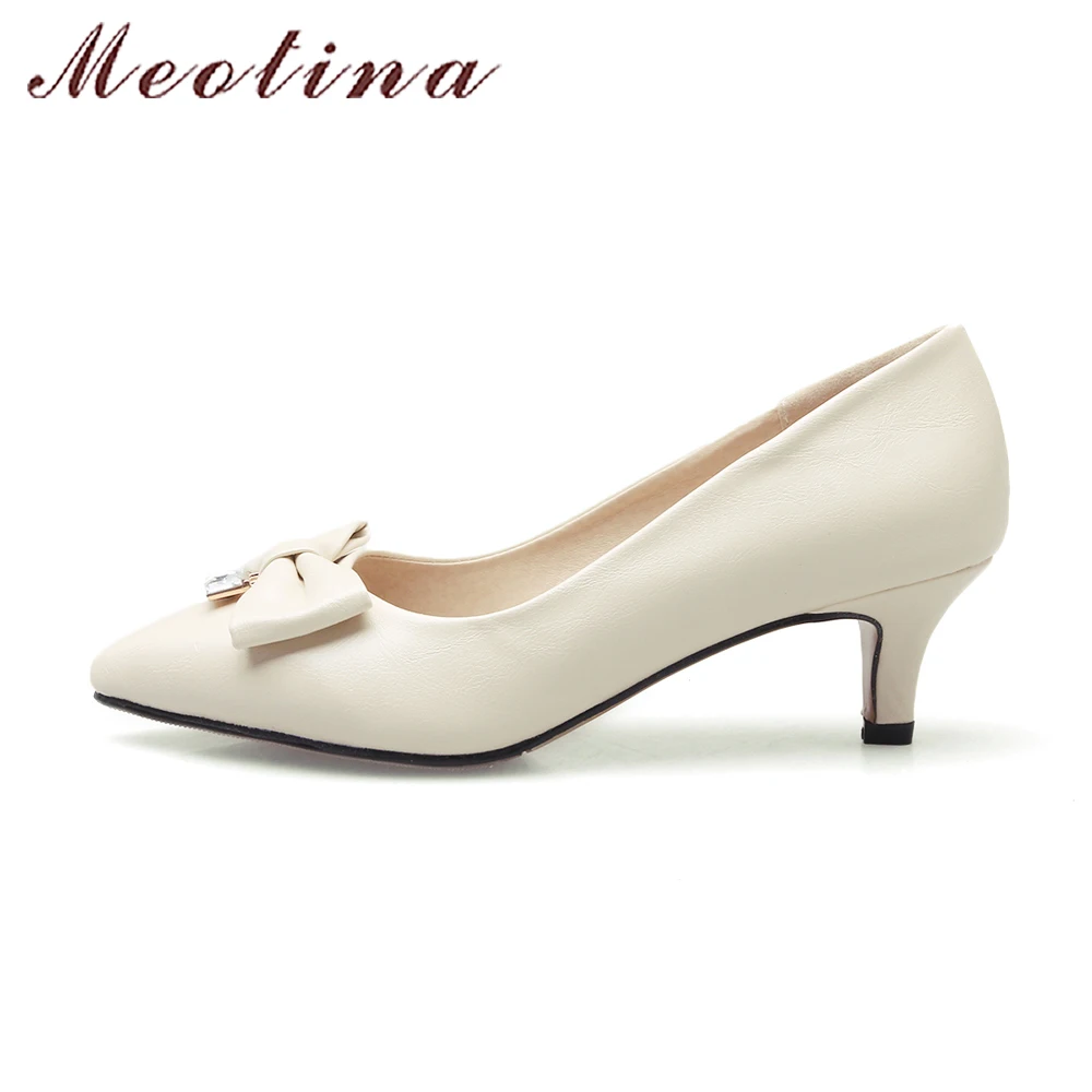 Meotina/ г. Женская обувь Туфли-лодочки на каблуке «рюмочка» с острым носком Праздничная обувь на среднем каблуке, украшенная кристаллами и бантом Туфли-лодочки без шнуровки размер 33-43, розовый цвет