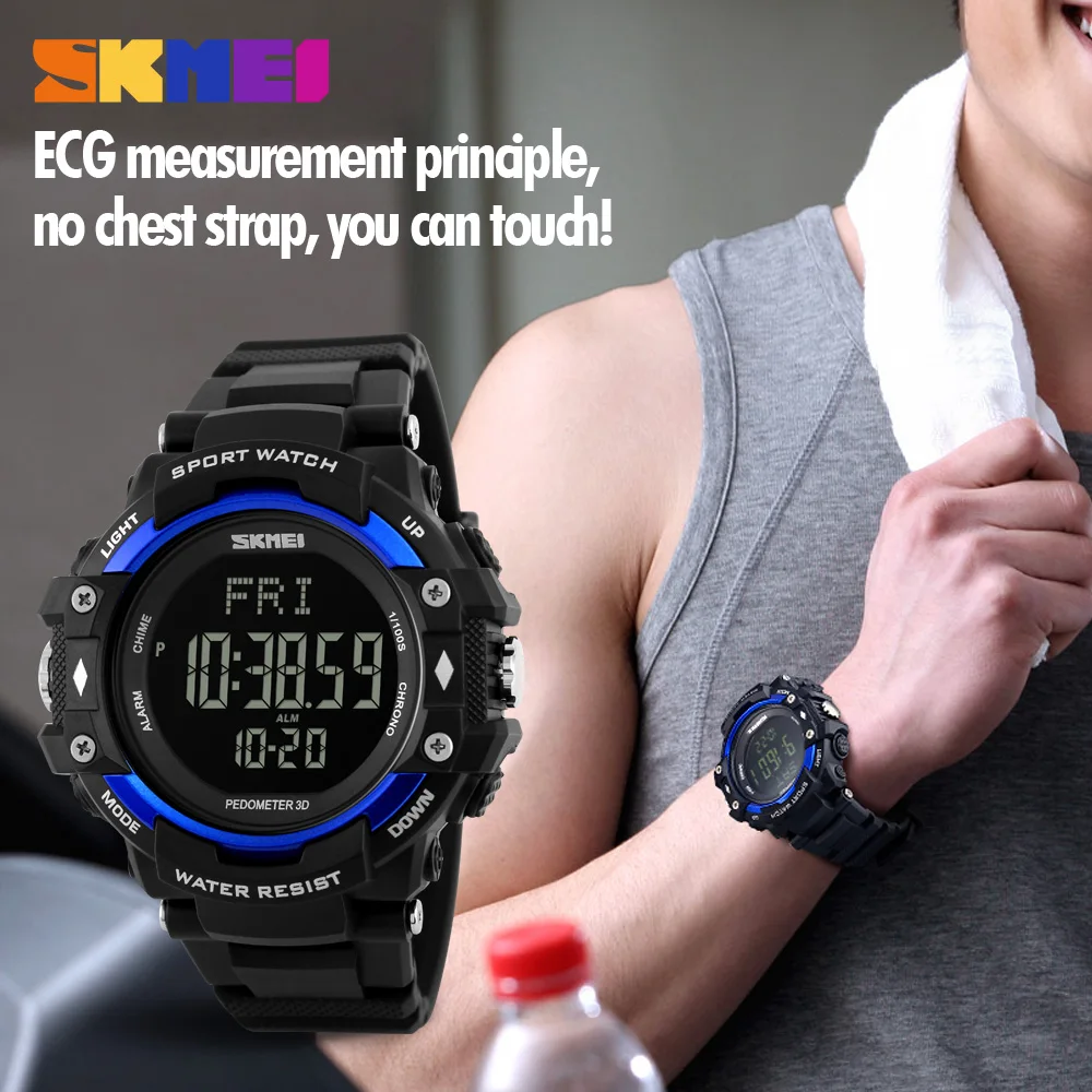 SKMEI Элитный бренд мужчины 3D шагомер heartrate Монитор калорий цифровой Дисплей часы Открытый спортивные часы Relógio masculino