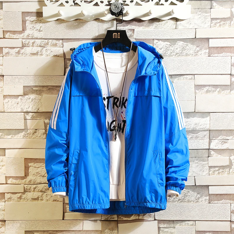Mens Ultra Lightweight Windbreakers Hooded Track Jackets Outdoor Running UV Protection Clothing Thin Sporting Coat with Hood | Мужская